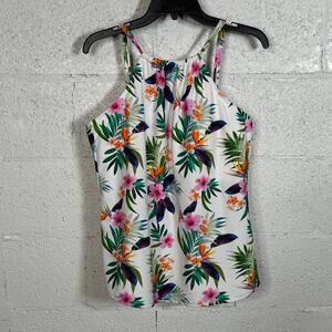Island Escape Women's floral Printed Underwire Tankini Swim Top, white multi, 16